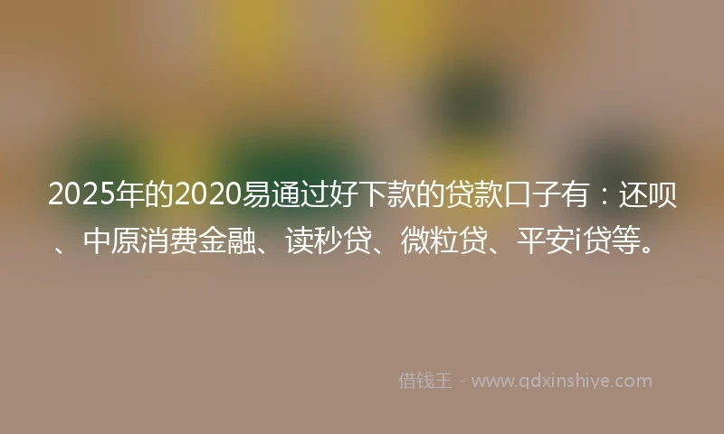 2025年的2020易通过好下款的贷款口子有：还呗、中原消费金融、读秒贷、微粒贷、平安i贷等。