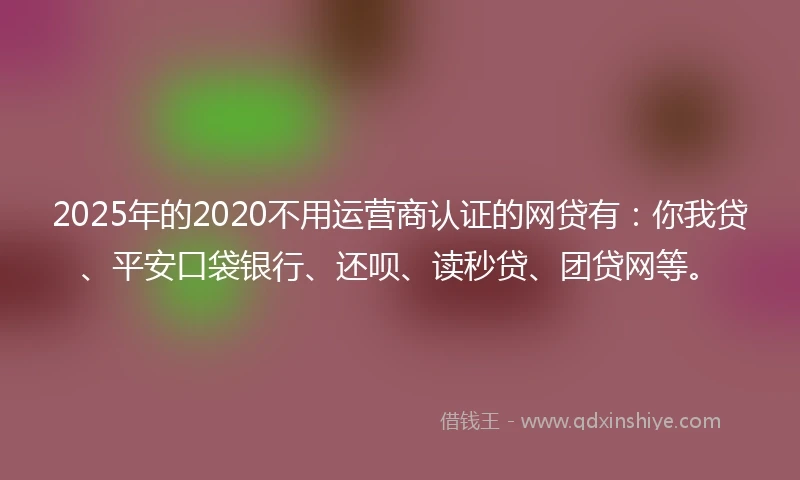 2025年的2020不用运营商认证的网贷有：你我贷、平安口袋银行、还呗、读秒贷、团贷网等。