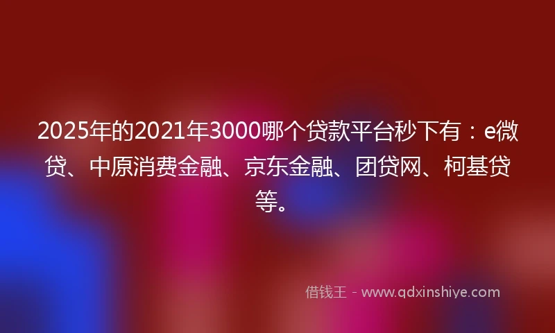 2025年的2021年3000哪个贷款平台秒下有：e微贷、中原消费金融、京东金融、团贷网、柯基贷等。