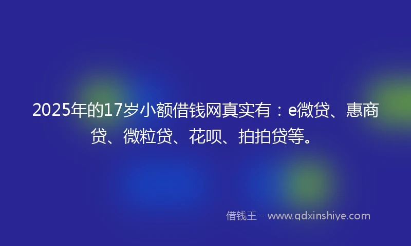 2025年的17岁小额借钱网真实有：e微贷、惠商贷、微粒贷、花呗、拍拍贷等。
