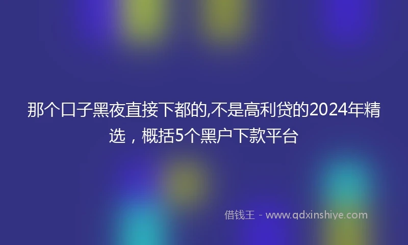 那个口子黑夜直接下都的,不是高利贷的2024年精选，概括5个黑户下款平台