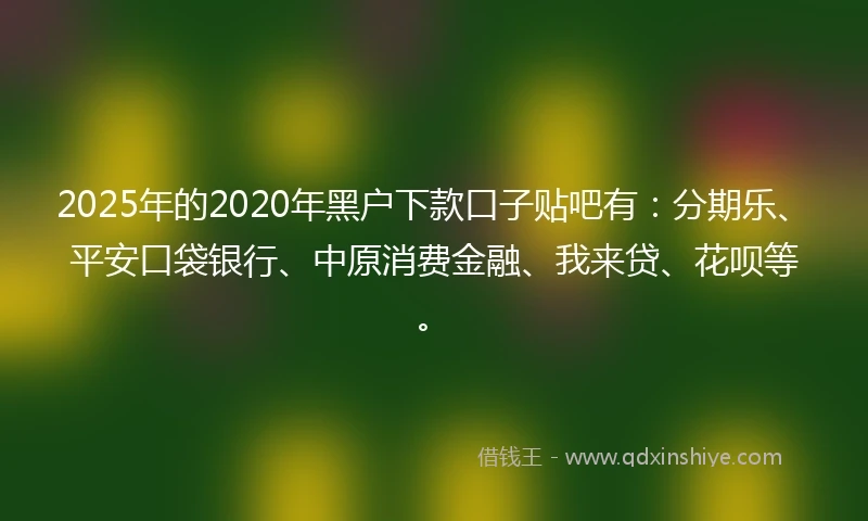 2025年的2020年黑户下款口子贴吧有：分期乐、平安口袋银行、中原消费金融、我来贷、花呗等。
