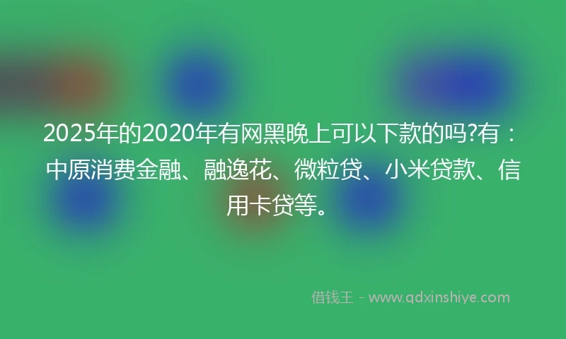 2025年的2020年有网黑晚上可以下款的吗?有：中原消费金融、融逸花、微粒贷、小米贷款、信用卡贷等。