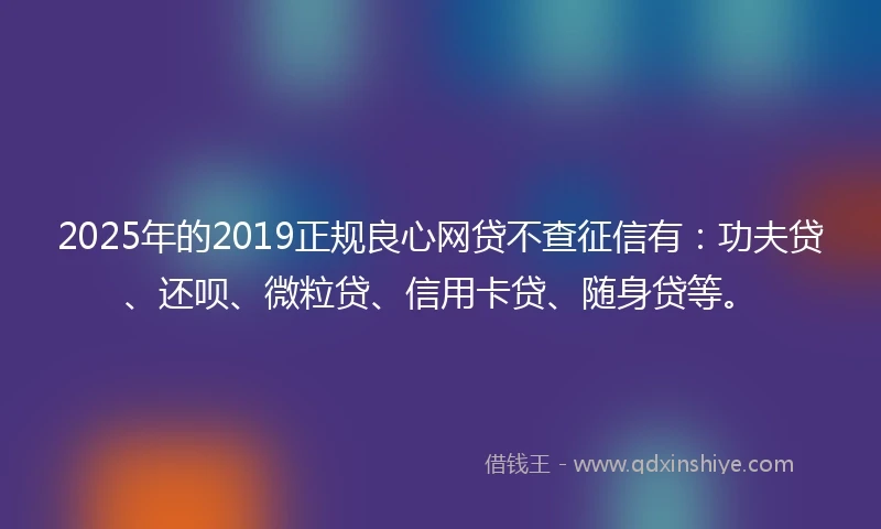 2025年的2019正规良心网贷不查征信有：功夫贷、还呗、微粒贷、信用卡贷、随身贷等。