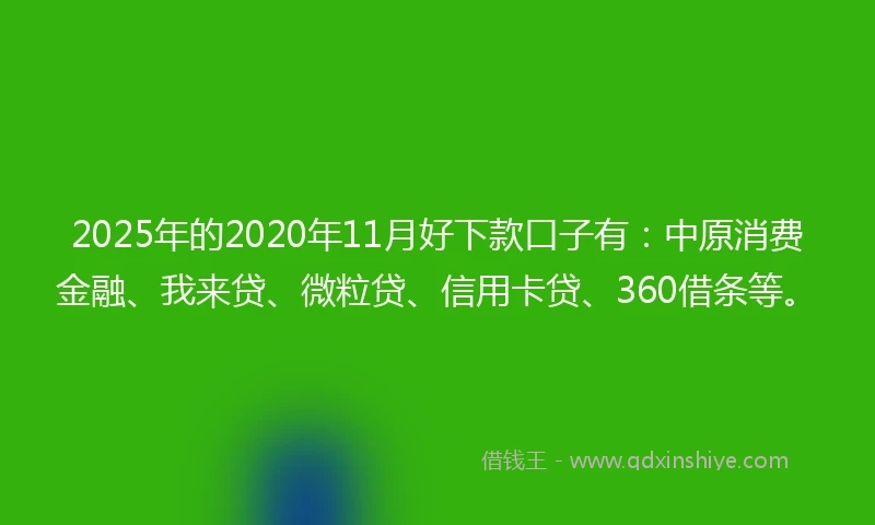 2025年的2020年11月好下款口子有：中原消费金融、我来贷、微粒贷、信用卡贷、360借条等。