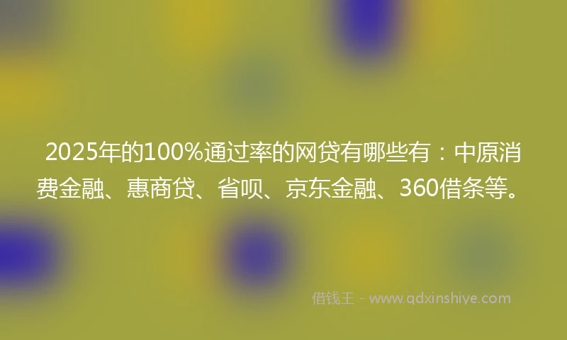 2025年的100%通过率的网贷有哪些有：中原消费金融、惠商贷、省呗、京东金融、360借条等。