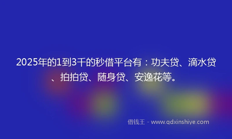 2025年的1到3千的秒借平台有：功夫贷、滴水贷、拍拍贷、随身贷、安逸花等。