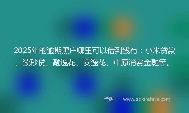 2025年的逾期黑户哪里可以借到钱有：小米贷款、读秒贷、融逸花、安逸花、中原消费金融等。