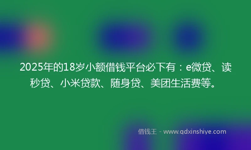 2025年的18岁小额借钱平台必下有：e微贷、读秒贷、小米贷款、随身贷、美团生活费等。