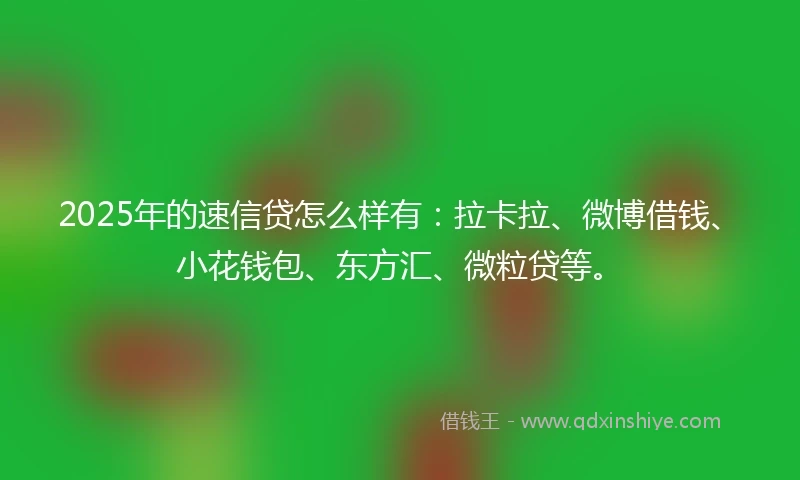 2025年的速信贷怎么样有：拉卡拉、微博借钱、小花钱包、东方汇、微粒贷等。