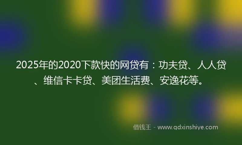 2025年的2020下款快的网贷有：功夫贷、人人贷、维信卡卡贷、美团生活费、安逸花等。