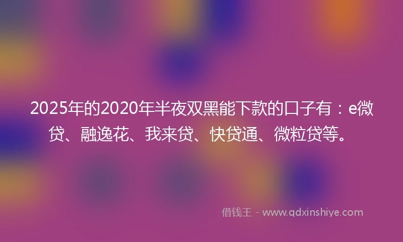 2025年的2020年半夜双黑能下款的口子有：e微贷、融逸花、我来贷、快贷通、微粒贷等。