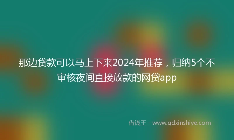 那边贷款可以马上下来2024年推荐，归纳5个不审核夜间直接放款的网贷app