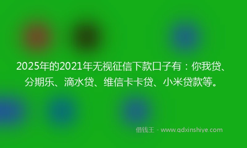2025年的2021年无视征信下款口子有：你我贷、分期乐、滴水贷、维信卡卡贷、小米贷款等。