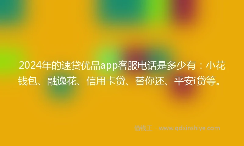 2024年的速贷优品app客服电话是多少有：小花钱包、融逸花、信用卡贷、替你还、平安i贷等。