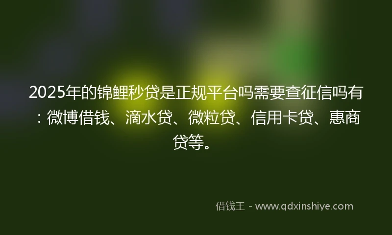 2025年的锦鲤秒贷是正规平台吗需要查征信吗有：微博借钱、滴水贷、微粒贷、信用卡贷、惠商贷等。