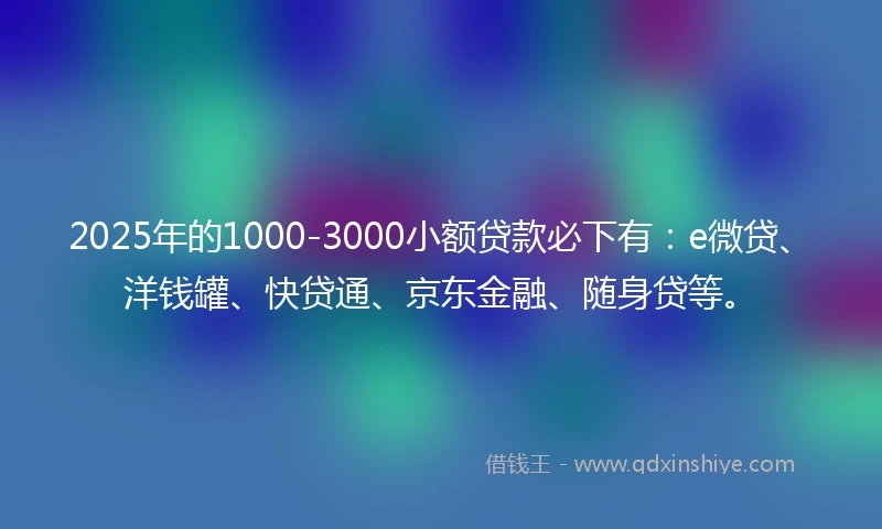 2025年的1000-3000小额贷款必下有：e微贷、洋钱罐、快贷通、京东金融、随身贷等。