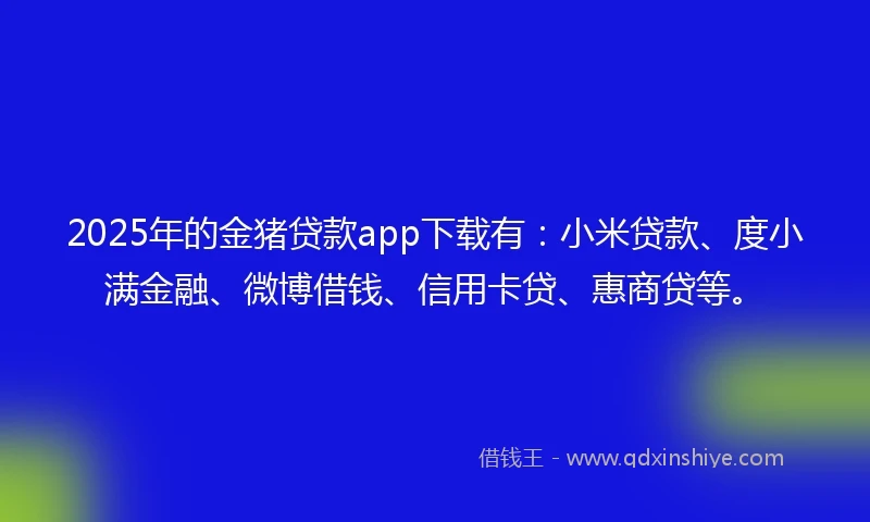 2025年的金猪贷款app下载有：小米贷款、度小满金融、微博借钱、信用卡贷、惠商贷等。