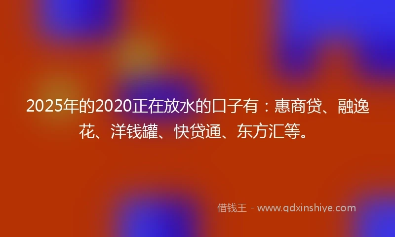 2025年的2020正在放水的口子有：惠商贷、融逸花、洋钱罐、快贷通、东方汇等。