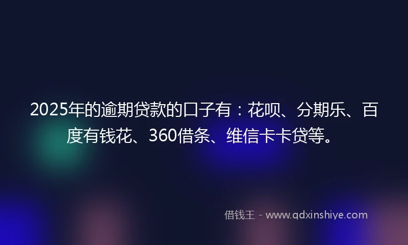 2025年的逾期贷款的口子有：花呗、分期乐、百度有钱花、360借条、维信卡卡贷等。