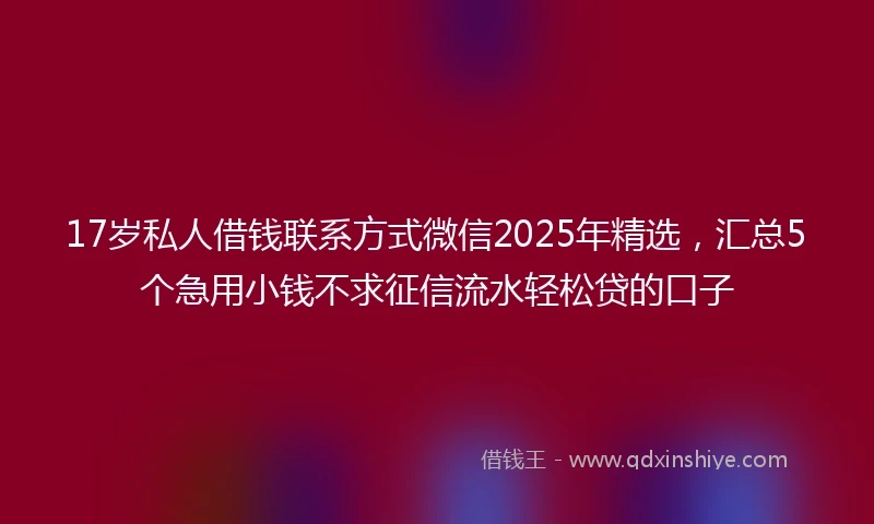 17岁私人借钱联系方式微信2025年精选，汇总5个急用小钱不求征信流水轻松贷的口子
