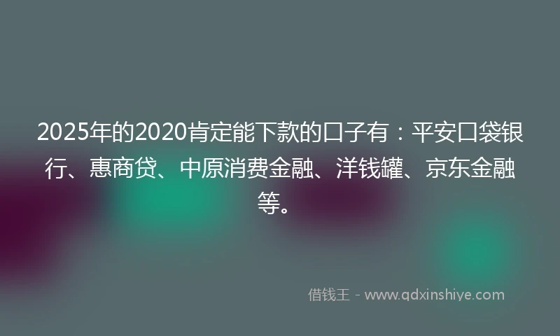 2025年的2020肯定能下款的口子有：平安口袋银行、惠商贷、中原消费金融、洋钱罐、京东金融等。