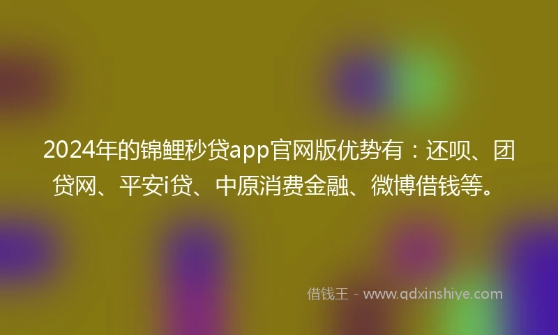 2024年的锦鲤秒贷app官网版优势有：还呗、团贷网、平安i贷、中原消费金融、微博借钱等。