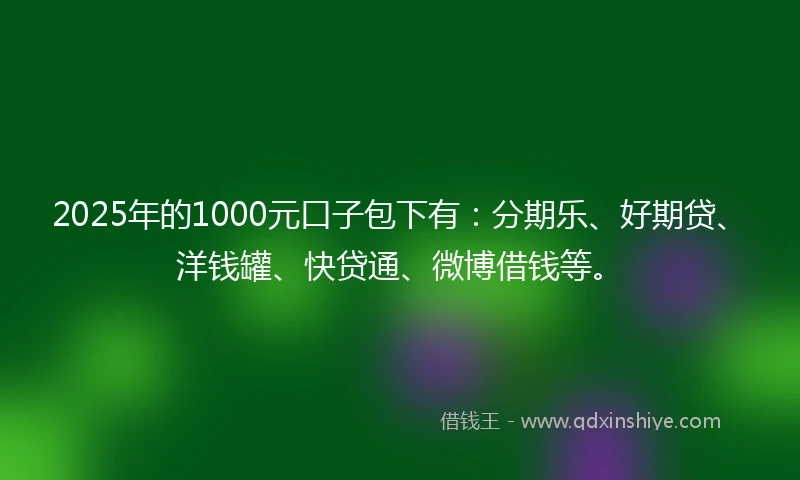 2025年的1000元口子包下有：分期乐、好期贷、洋钱罐、快贷通、微博借钱等。