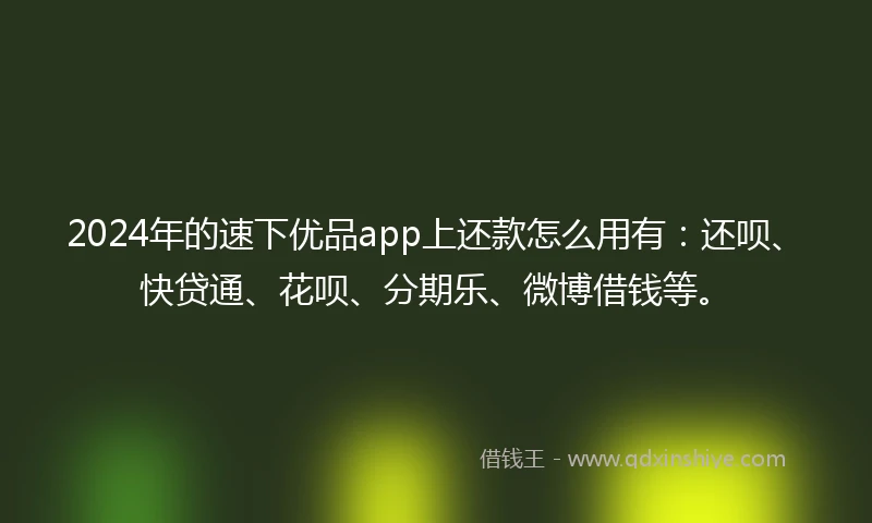 2024年的速下优品app上还款怎么用有：还呗、快贷通、花呗、分期乐、微博借钱等。