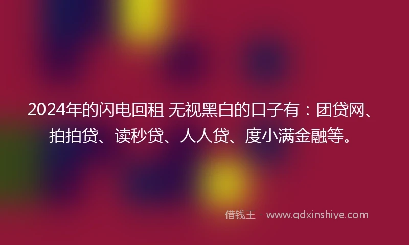 2024年的闪电回租 无视黑白的口子有：团贷网、拍拍贷、读秒贷、人人贷、度小满金融等。