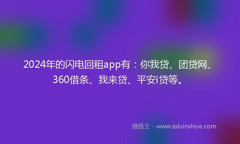 2024年的闪电回租app有：你我贷、团贷网、360借条、我来贷、平安i贷等。
