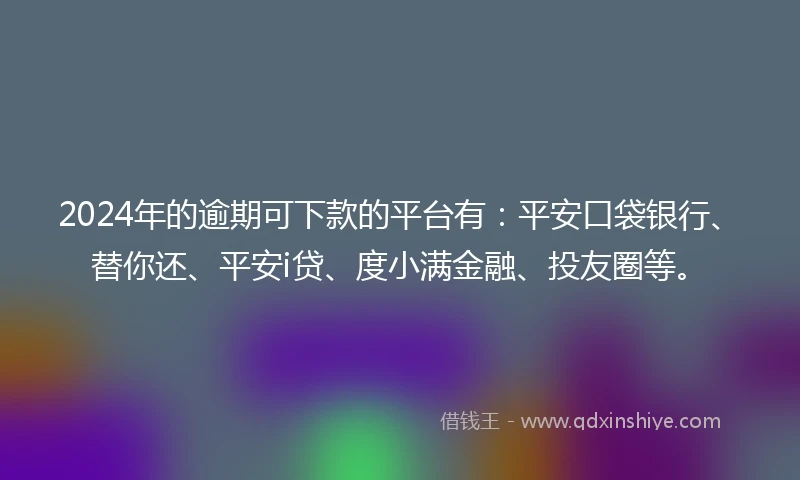 2024年的逾期可下款的平台有：平安口袋银行、替你还、平安i贷、度小满金融、投友圈等。