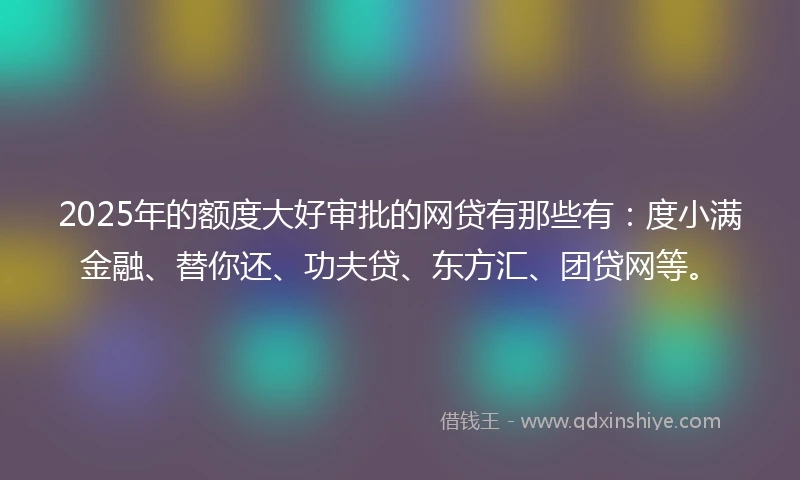 2025年的额度大好审批的网贷有那些有：度小满金融、替你还、功夫贷、东方汇、团贷网等。