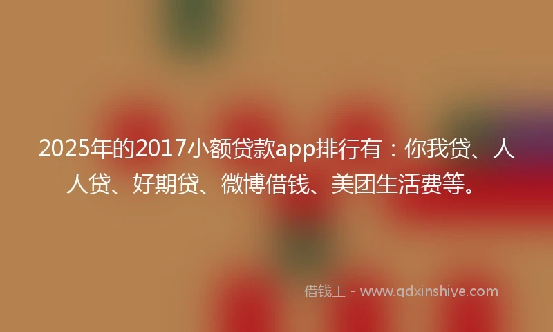 2025年的2017小额贷款app排行有：你我贷、人人贷、好期贷、微博借钱、美团生活费等。