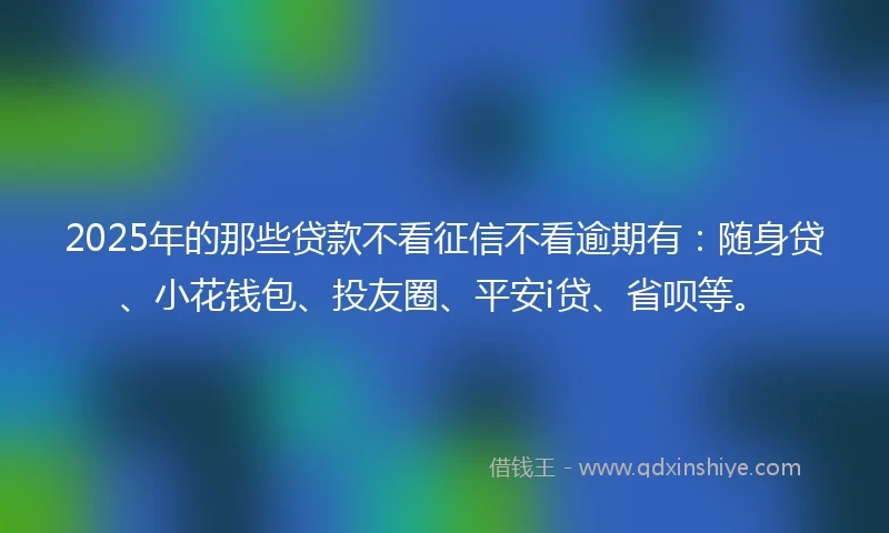2025年的那些贷款不看征信不看逾期有：随身贷、小花钱包、投友圈、平安i贷、省呗等。