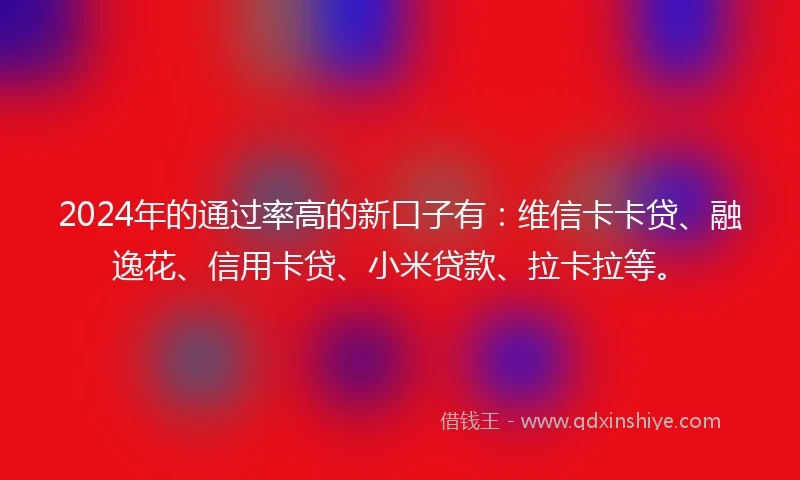 2024年的通过率高的新口子有：维信卡卡贷、融逸花、信用卡贷、小米贷款、拉卡拉等。