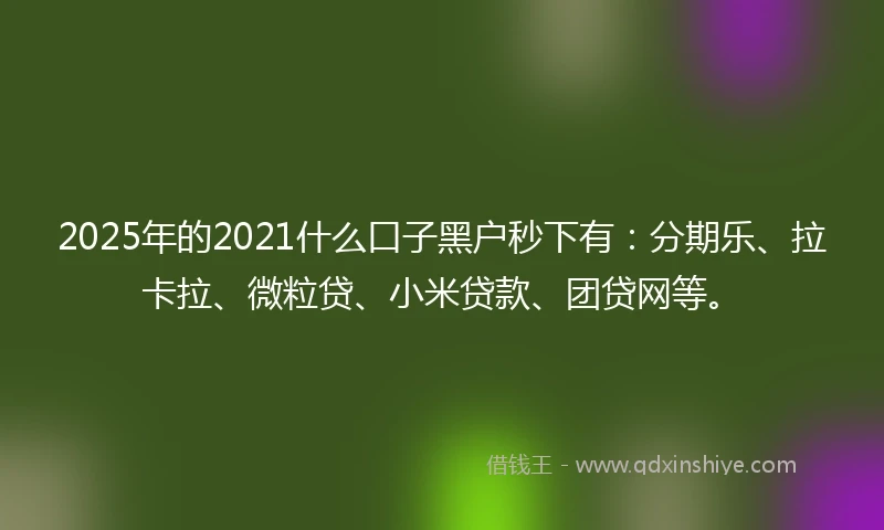 2025年的2021什么口子黑户秒下有：分期乐、拉卡拉、微粒贷、小米贷款、团贷网等。