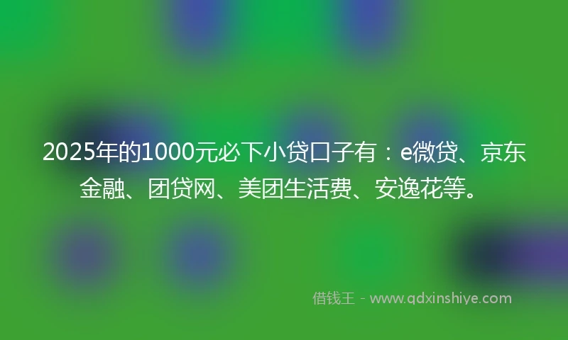 2025年的1000元必下小贷口子有：e微贷、京东金融、团贷网、美团生活费、安逸花等。