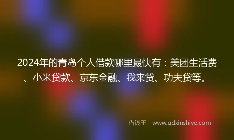 2024年的青岛个人借款哪里最快有：美团生活费、小米贷款、京东金融、我来贷、功夫贷等。