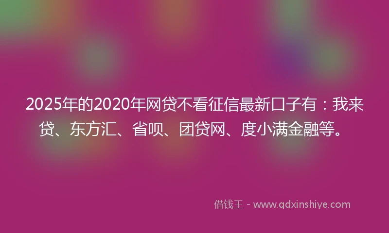 2025年的2020年网贷不看征信最新口子有：我来贷、东方汇、省呗、团贷网、度小满金融等。