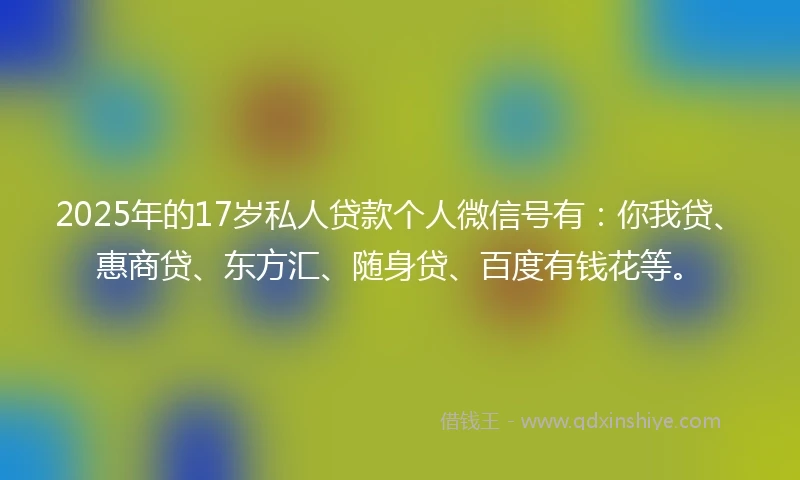 2025年的17岁私人贷款个人微信号有：你我贷、惠商贷、东方汇、随身贷、百度有钱花等。