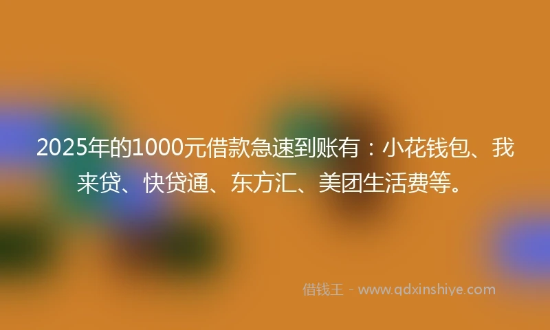 2025年的1000元借款急速到账有：小花钱包、我来贷、快贷通、东方汇、美团生活费等。