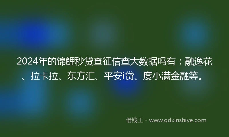 2024年的锦鲤秒贷查征信查大数据吗有：融逸花、拉卡拉、东方汇、平安i贷、度小满金融等。