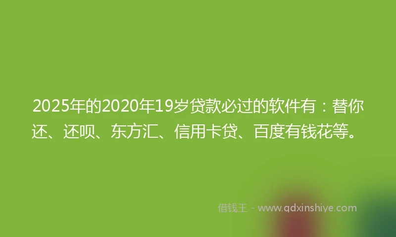 2025年的2020年19岁贷款必过的软件有：替你还、还呗、东方汇、信用卡贷、百度有钱花等。