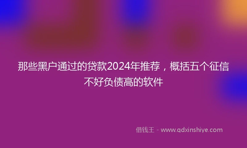 那些黑户通过的贷款2024年推荐，概括五个征信不好负债高的软件
