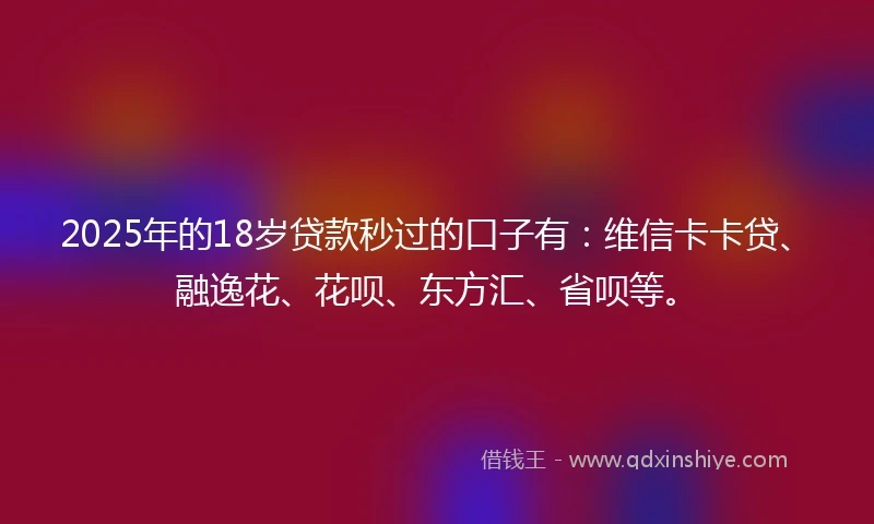 2025年的18岁贷款秒过的口子有：维信卡卡贷、融逸花、花呗、东方汇、省呗等。
