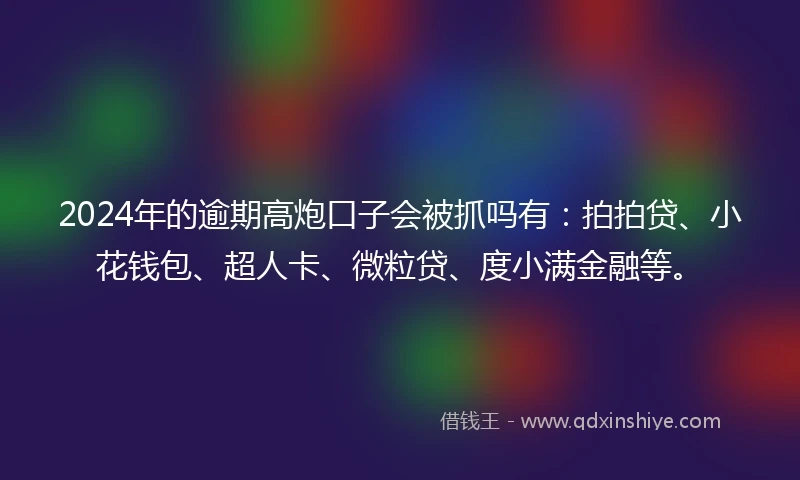 2024年的逾期高炮口子会被抓吗有：拍拍贷、小花钱包、超人卡、微粒贷、度小满金融等。