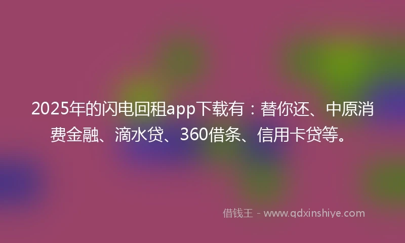 2025年的闪电回租app下载有：替你还、中原消费金融、滴水贷、360借条、信用卡贷等。