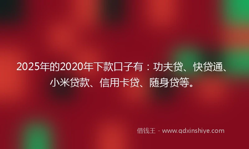 2025年的2020年下款口子有：功夫贷、快贷通、小米贷款、信用卡贷、随身贷等。