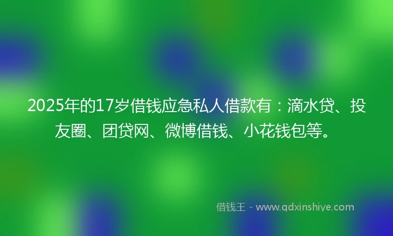 2025年的17岁借钱应急私人借款有：滴水贷、投友圈、团贷网、微博借钱、小花钱包等。
